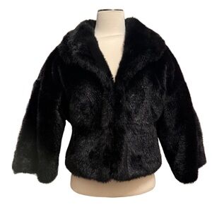 Style & Co Faux Fur Jacket Black Size M Plush Coat Soft Glam Evening Layer